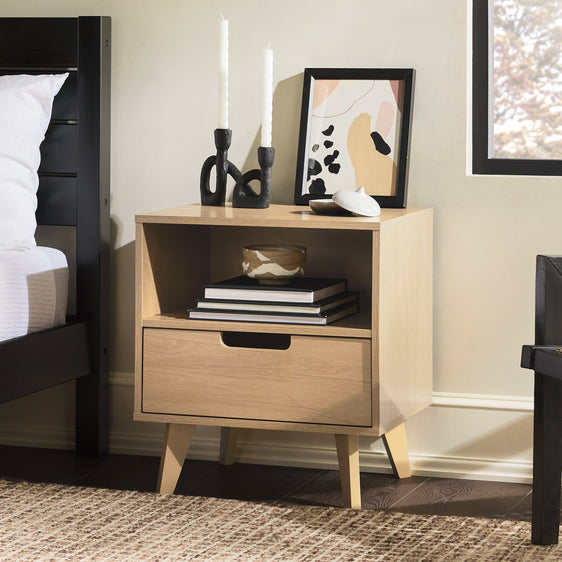 1-Drawer Nightstand with Open Cubby - Nightstands