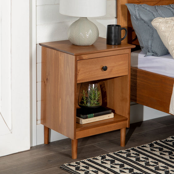 1-Drawer Solid Wood Nightstand with Cubby - Nightstands