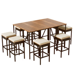10-Piece Outdoor Acacia Wood Set with Bar Height Table And 8 Stool - Outdoor Dining