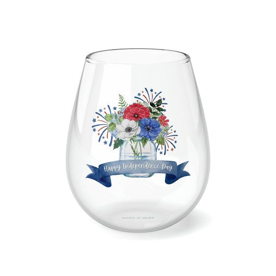 Happy Independence Day Stemless Wine Glass, 11.75oz