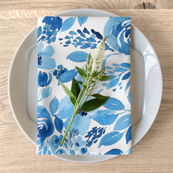 Blue Floral Napkins, Set of 4