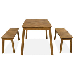 3-Piece Acacia Wood Dining Set with Dining Table and Bench - Outdoor Dining