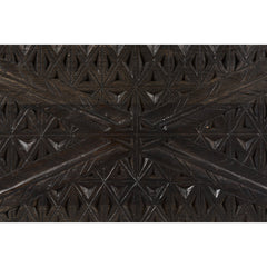 38 Inch Handcrafted Mango Wood Square Coffee Table, Artisanal Carved Mesh Base, Black - Coffee Tables