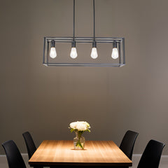 4-Light Linear Pendant Light with Open Frame and Rectangle Cage - Pendant Lights