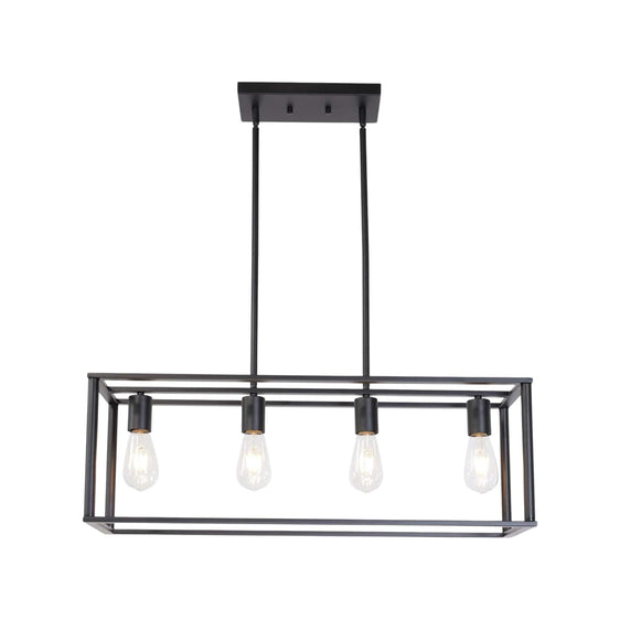 4-Light Linear Pendant Light with Open Frame and Rectangle Cage - Pendant Lights