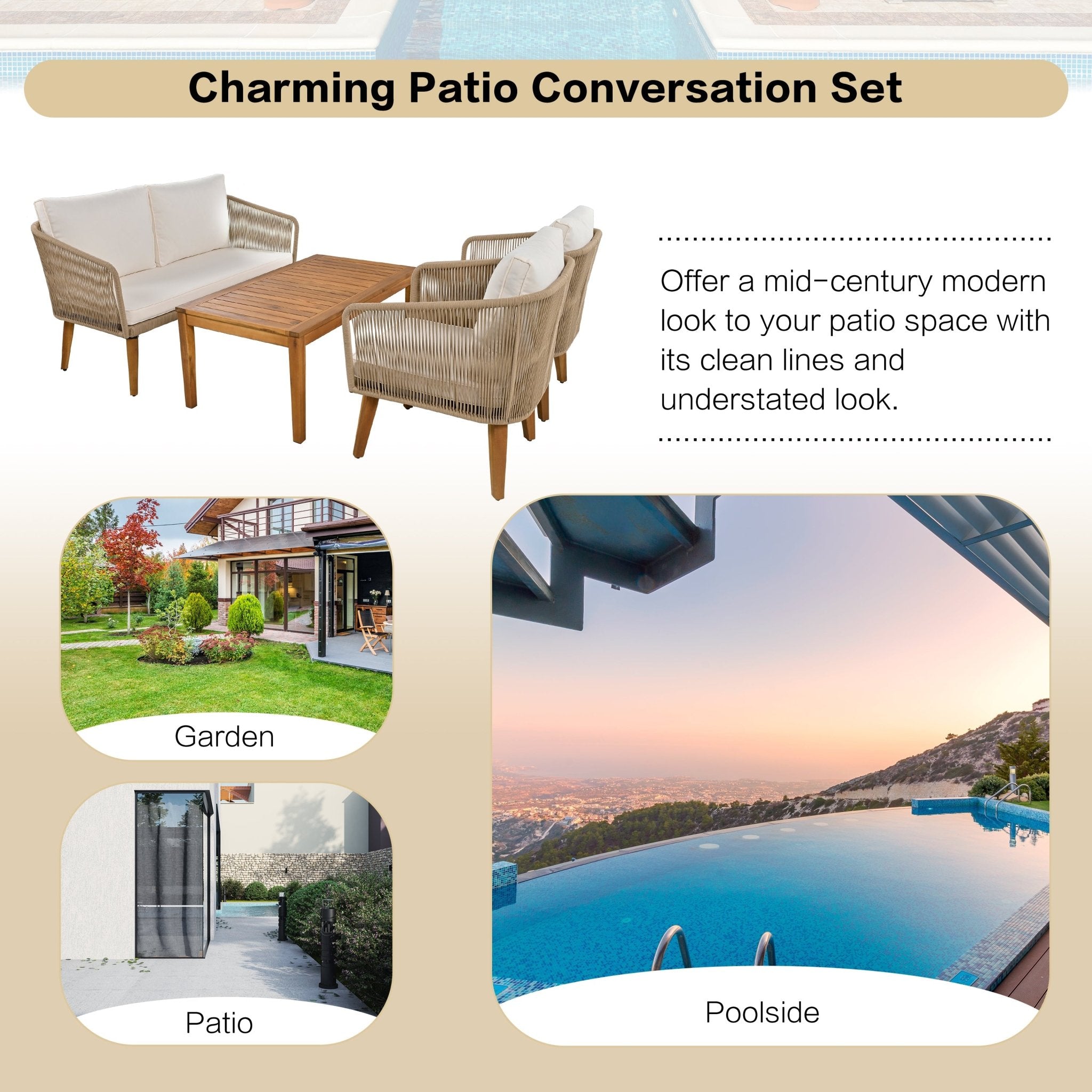 4-Piece Outdoor Conversation Set with Loveseat, Chairs and Table - Outdoor Seating