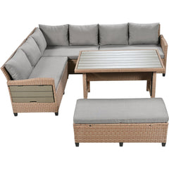 5-Piece Outdoor Sectional Sofa Set with 2 Extendable Side Tables - Outdoor Seating