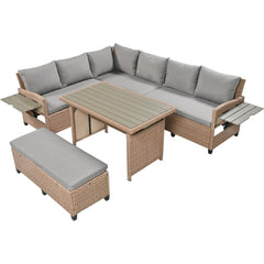 5-Piece Outdoor Sectional Sofa Set with 2 Extendable Side Tables - Outdoor Seating