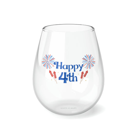 Happy 4th Stemless Wine Glass, 11.75oz