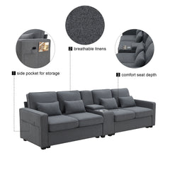Mitchell Upholstered Sofa with Console and 4 Pillows Sofas