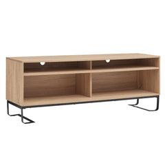 60 Inch Modern TV Media Entertainment Console, 4 Compartments, Metal Frame Base, Light Oak Brown - TV Stand