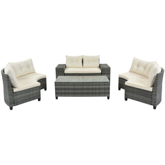8-Piece Outdoor Wicker Round Sofa Set with Rectangular Coffee Table - Outdoor Seating