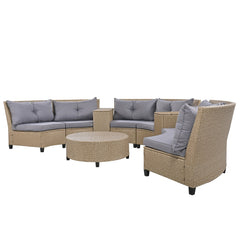 9-Piece Outdoor Fan-shaped Sofa Set with Cushions and Table - Outdoor Seating