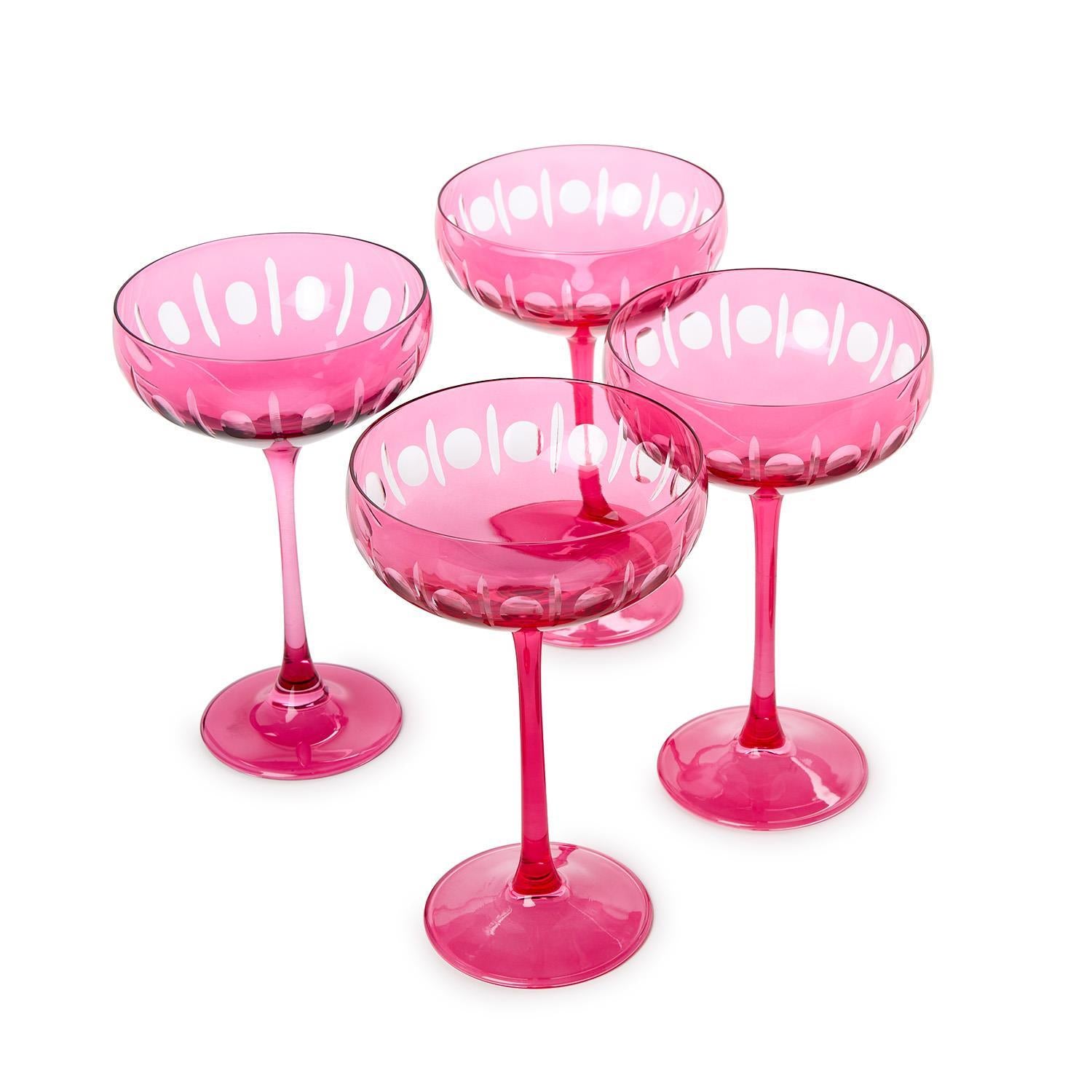 Sparkling Cut Pink Hand Engraved Coupe Wine Glasses, Set of 4 – Pier 1