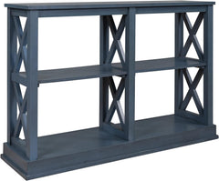 Abby Navy Blue Console Table with 3 Tier Open Shelves with X Design - Consoles