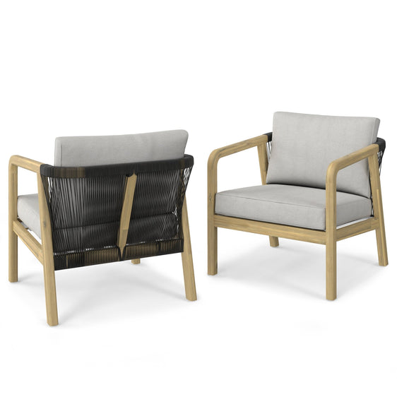 Acacia Wood Conversation Chair with Weather-Resistant Cushion, Set of 2 - Accent Chairs