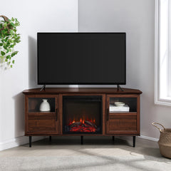 Angled-Side Fireplace Corner TV Stand - Fireplace