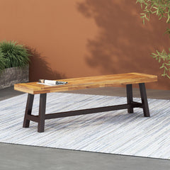 Aura Outdoor Bench with Slat Top and Metal Legs - Benches