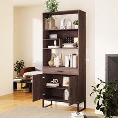 Bookshelf with Doors, Storage Drawer and LED Strip Light - Storage and Organization