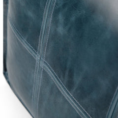 Buffalo Leather Square Pouf with Stitching Detail, Bottom and Sides Concealed Zipper - Ottomans