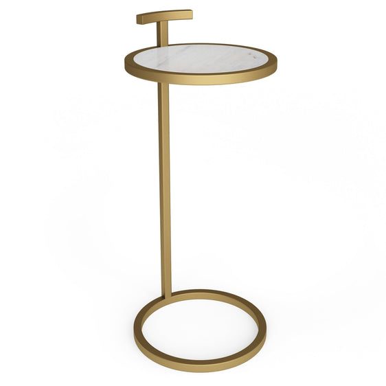 C-Shape Side Table with Marble Top and Gold Frame - Side Tables