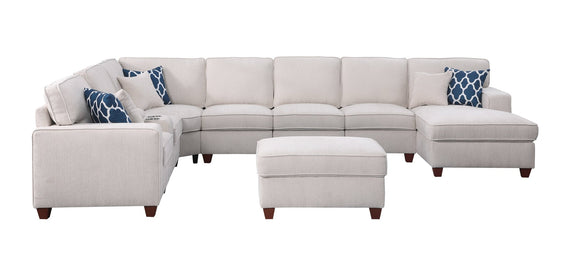 Cascade 9 Piece Sectional Sofa Set with Ottoman and 6 Pillows - Sofas