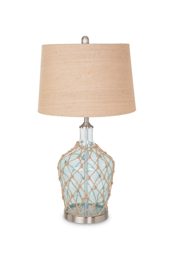 Cast 28" Bubble Glass (Clear / Light Blue) Coastal Table Lamp Rope / Burlap, (Set of 2) - Table Lamps