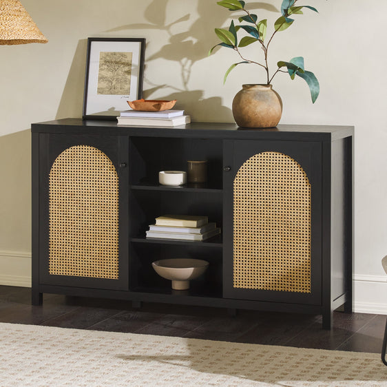 Celestialix 58" 2-Door Sideboard with Arched Rattan Panels - Buffets/Sideboards
