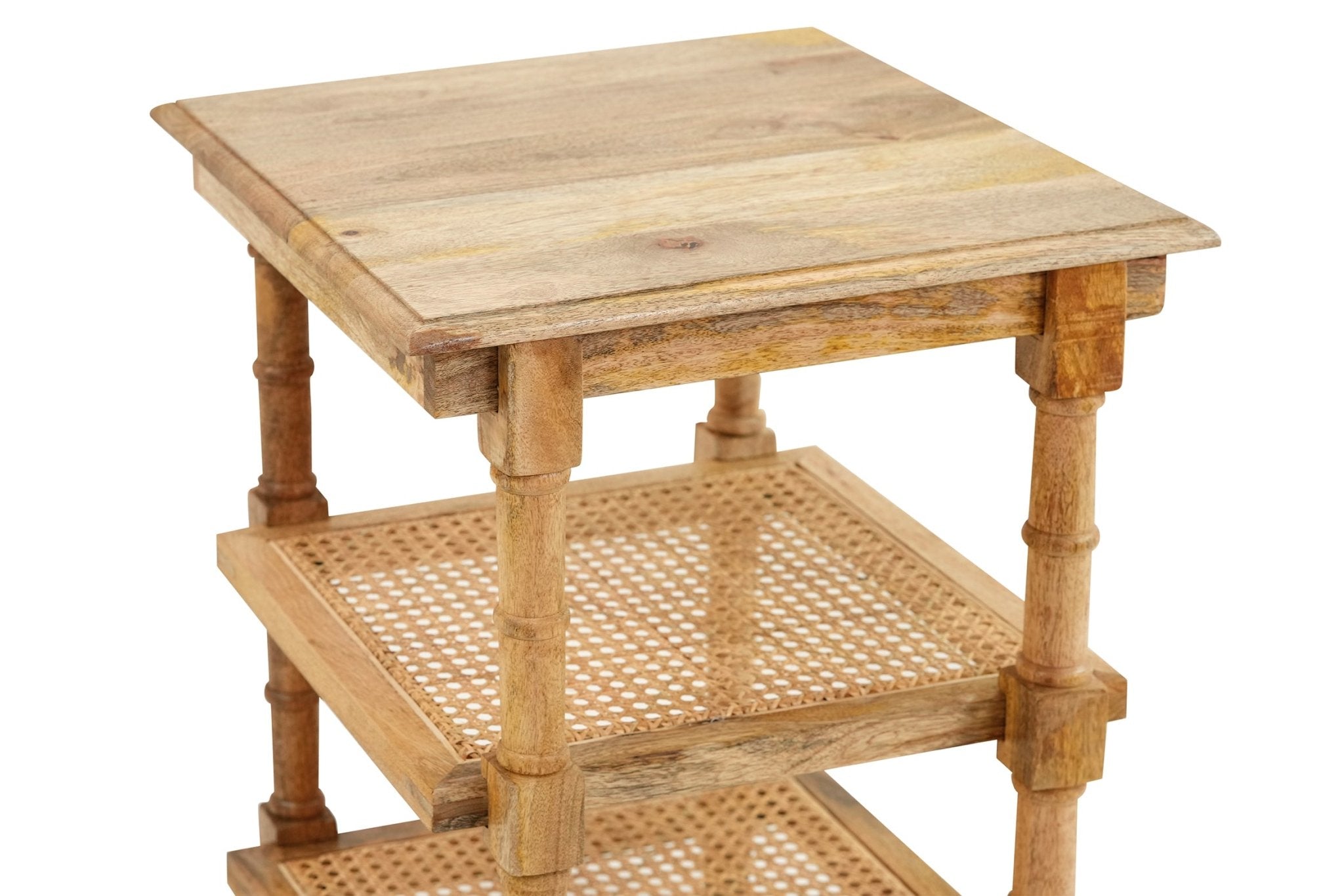 Chesterfield Wood & Cane 3 Shelf Side Table - Side Tables