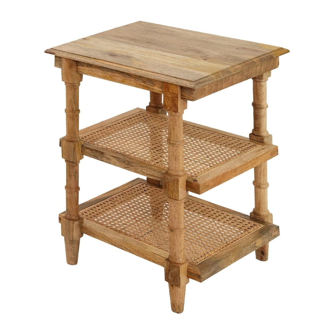 Chesterfield Wood & Cane 3 Shelf Side Table - Side Tables