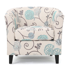 Club Chair with Floral Pattern and Solid Wood Legs - Accent Chairs