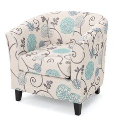 Club Chair with Floral Pattern and Solid Wood Legs - Accent Chairs