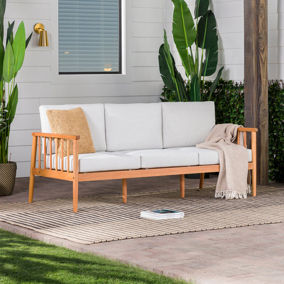 Cushioned Eucalyptus Wood Patio Triple Lounge - Outdoor Seating