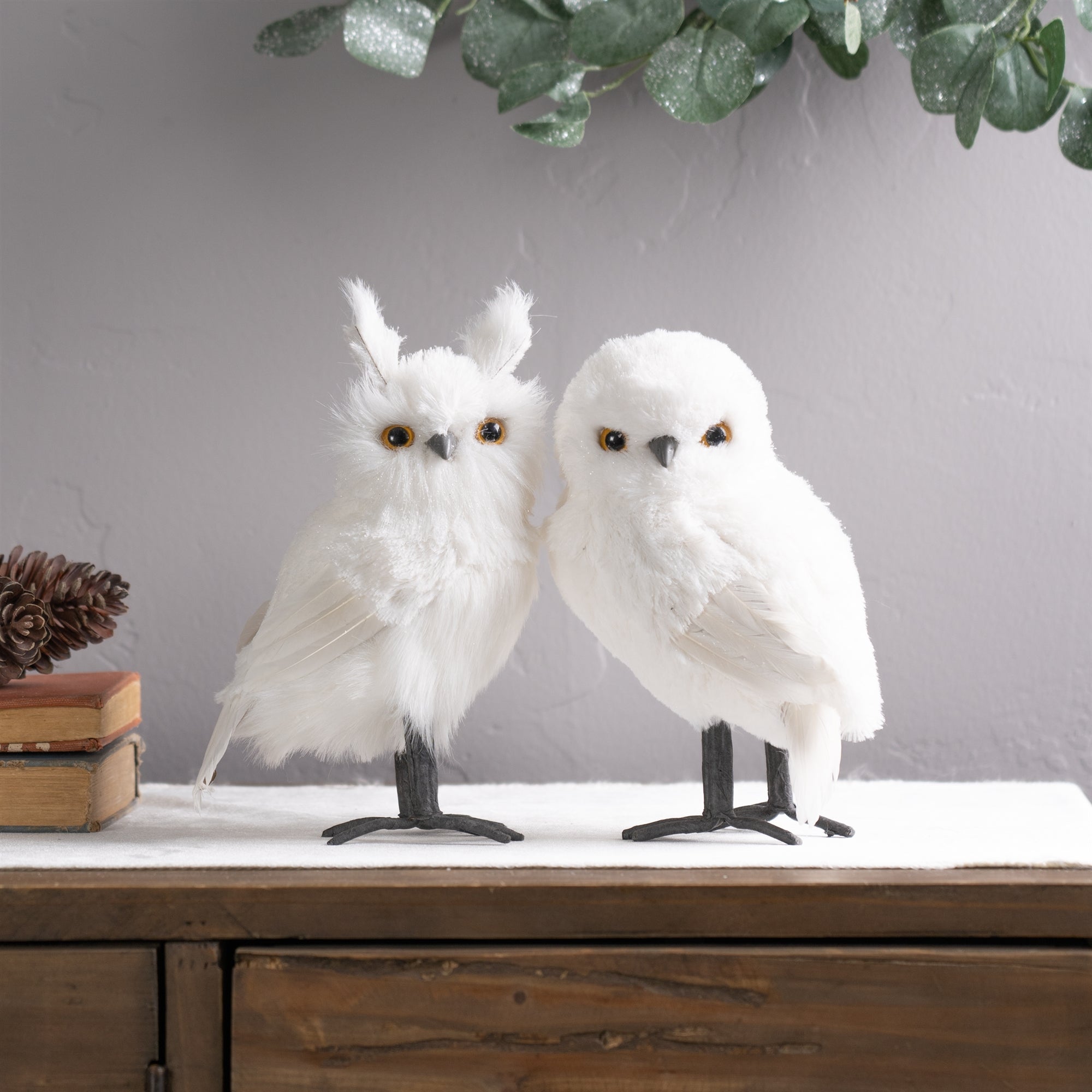 Winter Snow Owl white gray 20.5 tall realistic Fury Faux Feathers Rustic  Decor