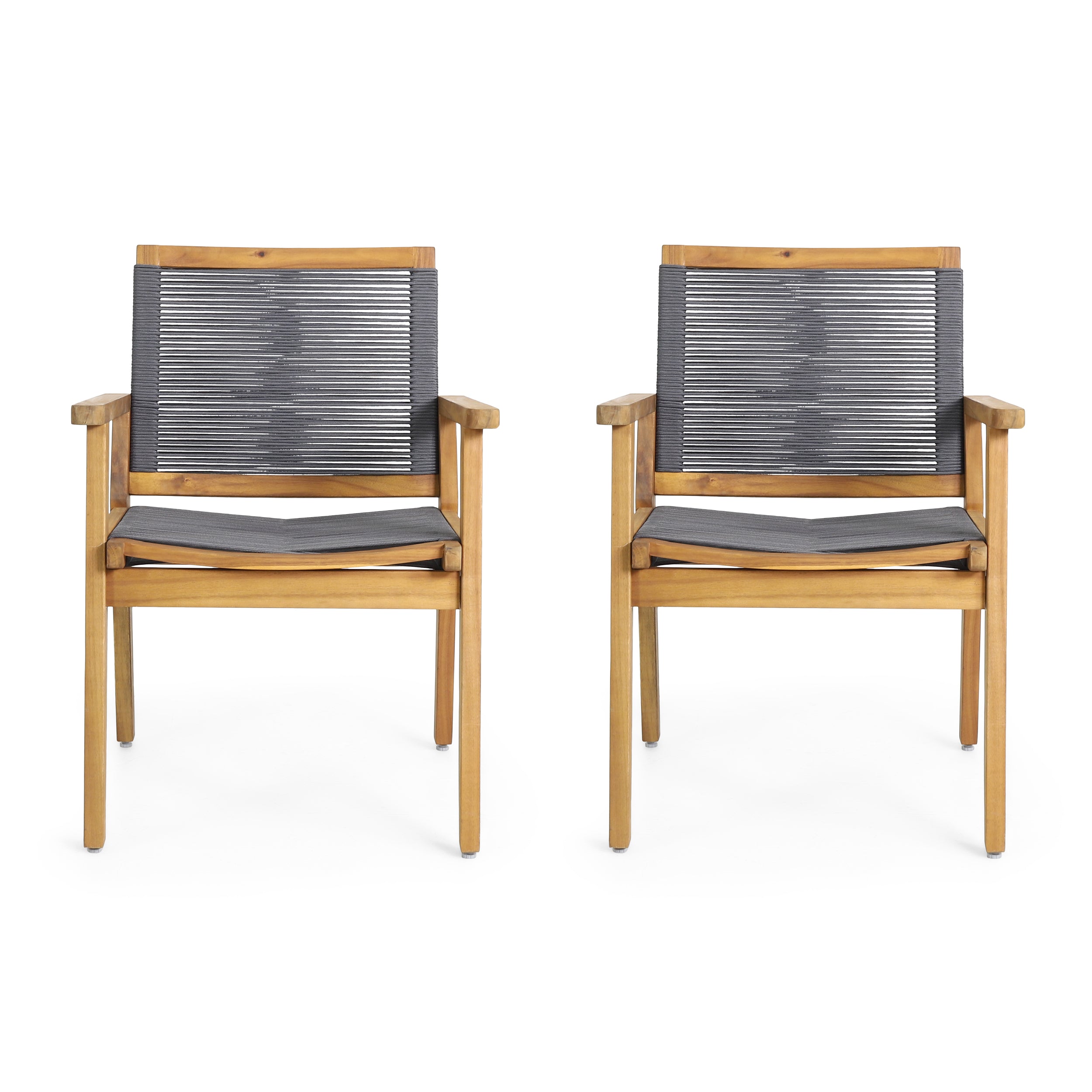 Outdoor Dining Chair with Rope Weave Design and Wooden Frame, Set