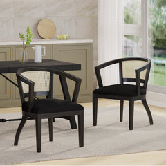 Dining Chair with Cane Web Backrest and Rich Wood Frame, Set of 2 - Dining Chairs