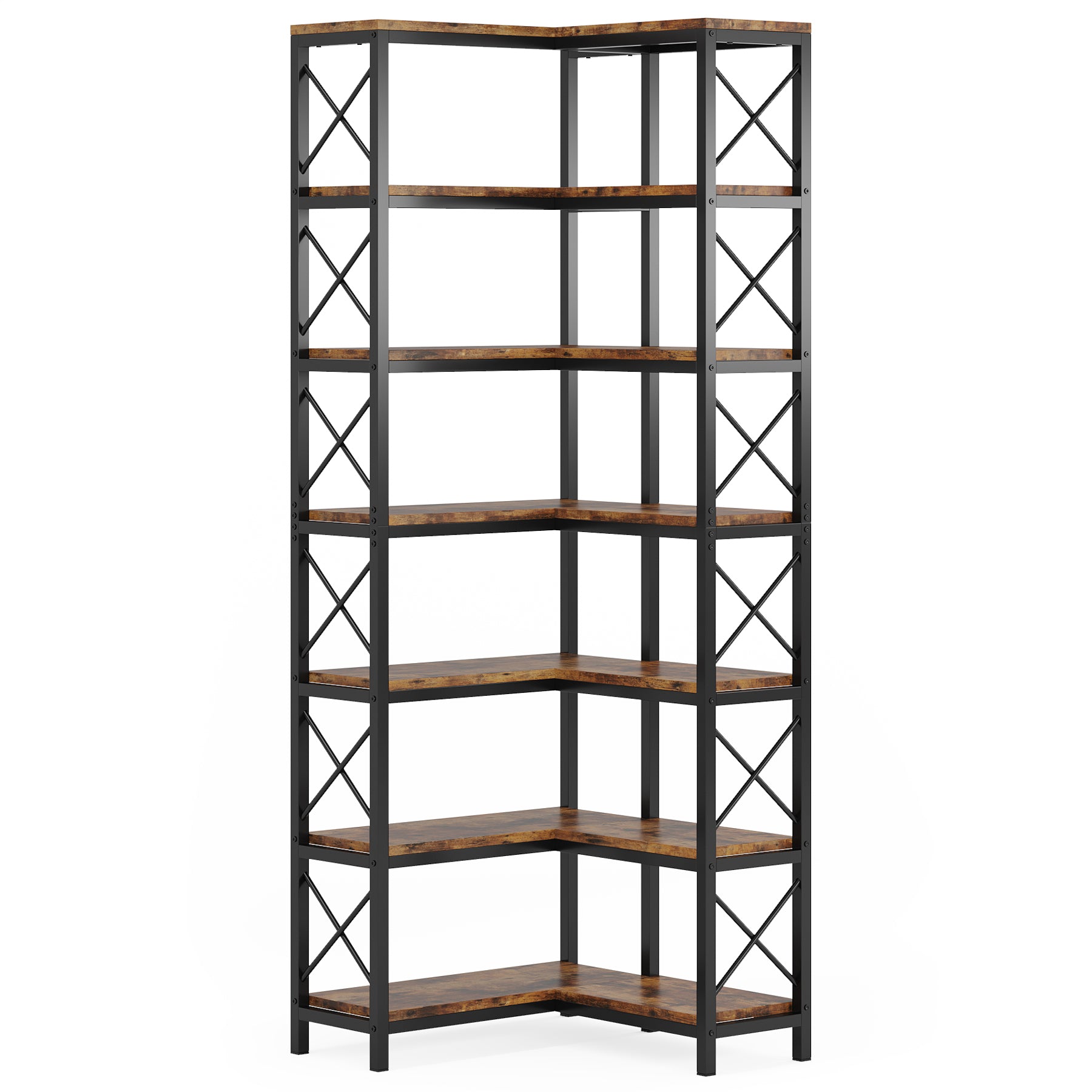 Rustic Brown Wood & Metal 7-Tier Corner Bookshelf – Pier 1