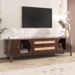 Enthrall 75" Rattan TV Stand with 2 Drawer and Solid Wood Legs - TV Stand