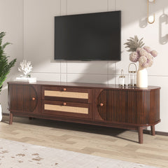 Enthrall 75" Rattan TV Stand with 2 Drawer and Solid Wood Legs - TV Stand