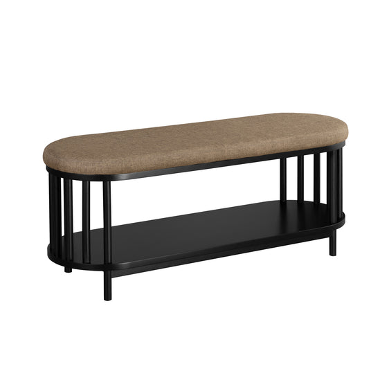 Upholstered-Top Storage Bench with Lower Shelf