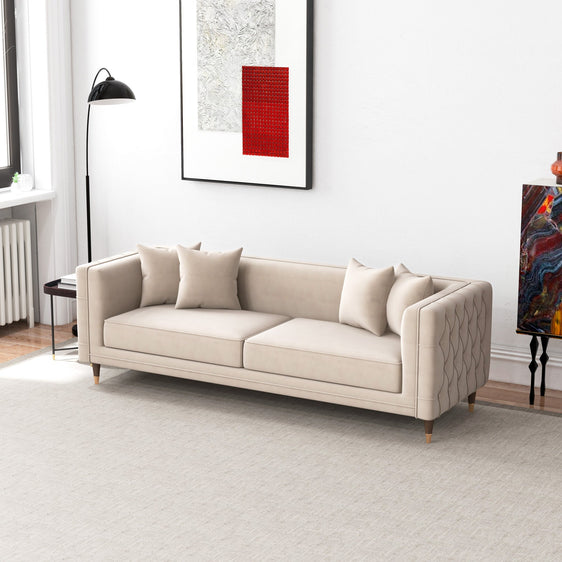 Fervent 3-Seater Velvet Sofa with Cushions - Sofas