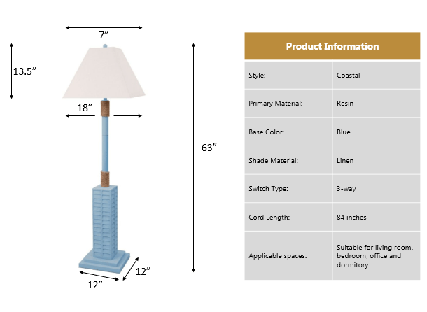 Floor Shutter 63" Polyresin Coastal Floor Lamp Blue - Table Lamps