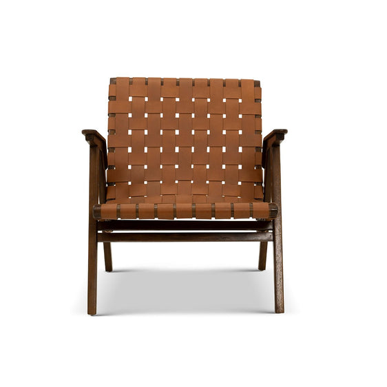 Genuine Leather Teak Lounge Chair - Accent Chairs