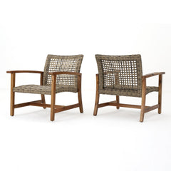 Gorgeous Outdoor Club Chairs with Acacia Wood and Iron Construction, Set of 2 - Outdoor Seating