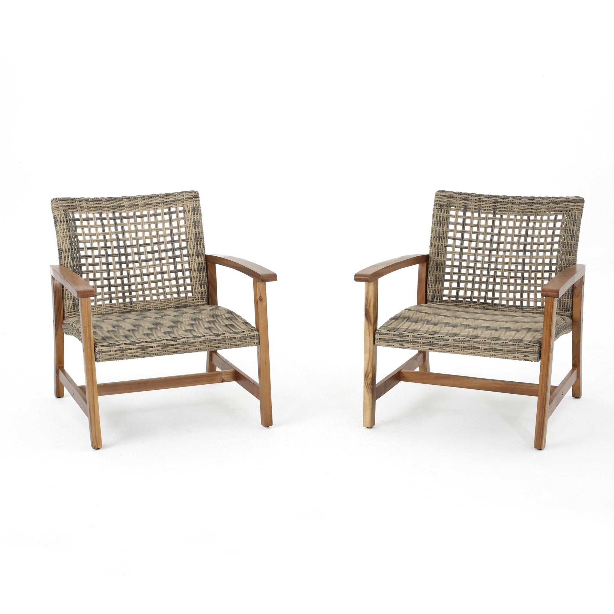 Gorgeous Outdoor Club Chairs with Acacia Wood and Iron Construction, Set of 2 - Outdoor Seating