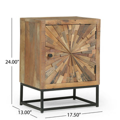 Handcrafted Wood Nightstand with Sunburst Design - Nightstands