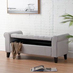 Journey Upholstered Bench with Storage, Diamond Tufted Seat and Flared Arm - Benches