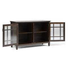 Low Storage Cabinet with Double Tempered Glass Doors and 2 Adjustable Shelves - Storage Cabinets