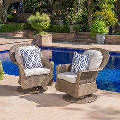 Luminous Outdoor Rattan Swivel Club Chair with Water-Resistant Cushion, Set of 2 - Outdoor Seating