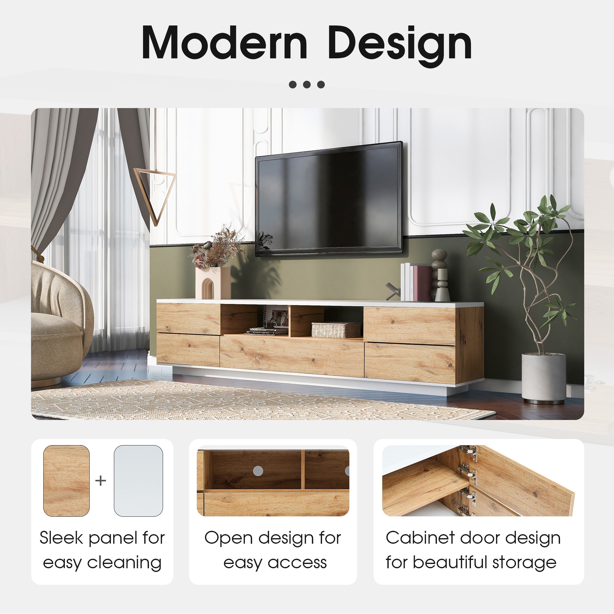 Modern TV stand for TVs up to 80'' with Multi Functional Storage - TV Stand
